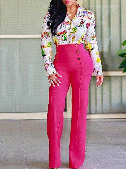 High-Waisted Trousers with Buttons in Rose – photo 2