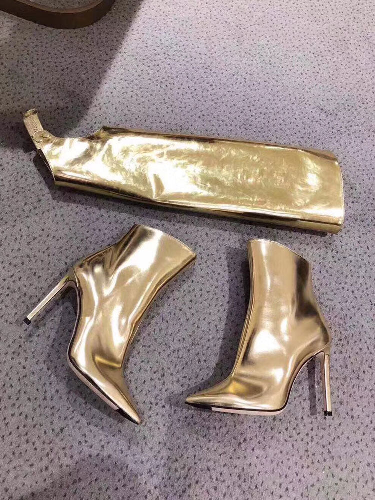 Stiletto Metallic Knee-High Boots in Gold – photo 8
