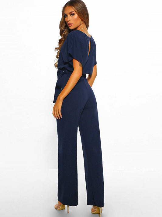 Lace-Up Jumpsuit with Lace Trim in Navy – photo 2