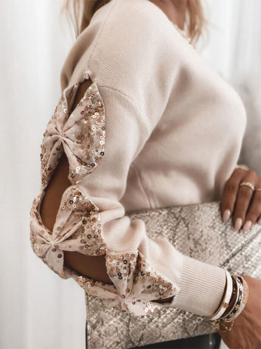 Crew-Neck Sequin Jumper with Long Sleeves in Apricot – photo 2