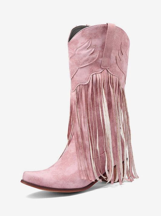 Pointed-Toe Block-Heel Mid-Calf Boots in Pink – photo 2
