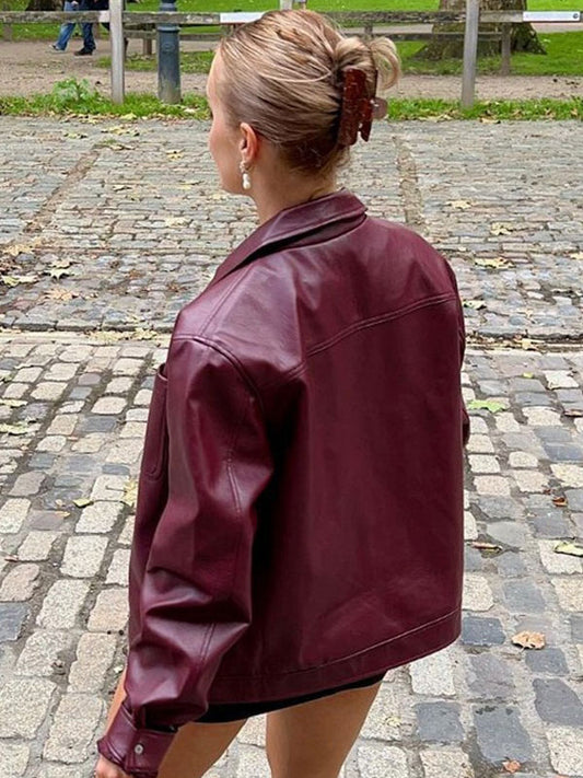Zip-Up Jacket with Long Sleeves in Burgundy – photo 2