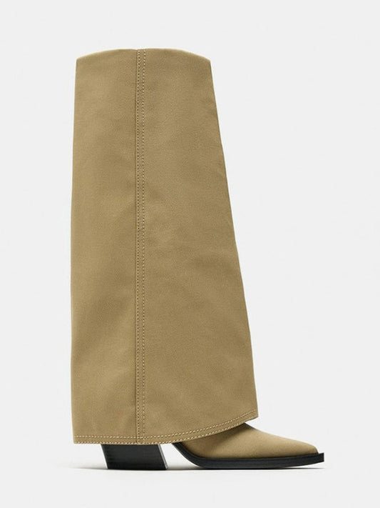 Pointed-Toe Block-Heel Mid-Calf Boots in Ivory – photo 2