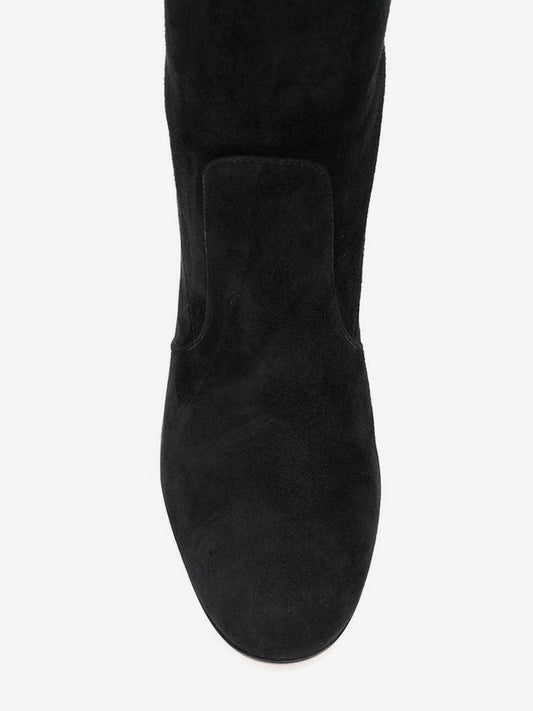 Round-Toe Block-Heel Suede-Effect Mid-Calf Boots in Black – photo 2