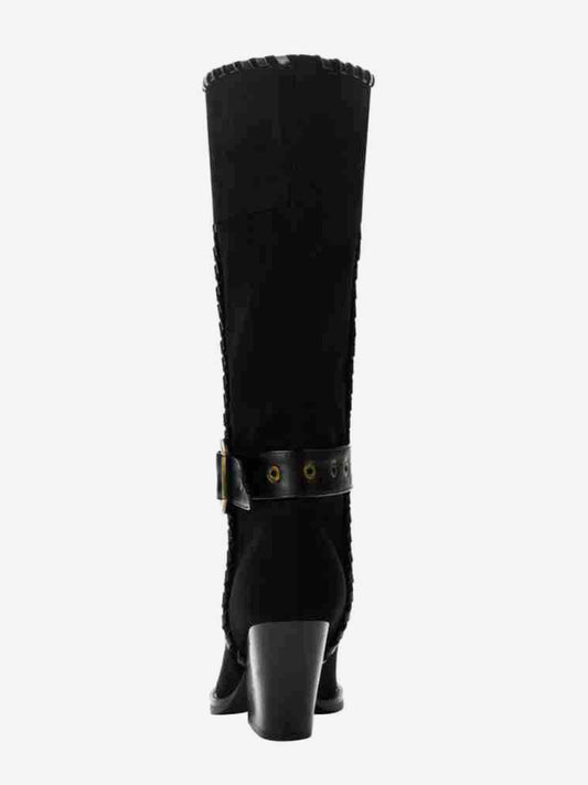 Pointed-Toe Mid-Calf Boots with Buckle in Black – photo 2