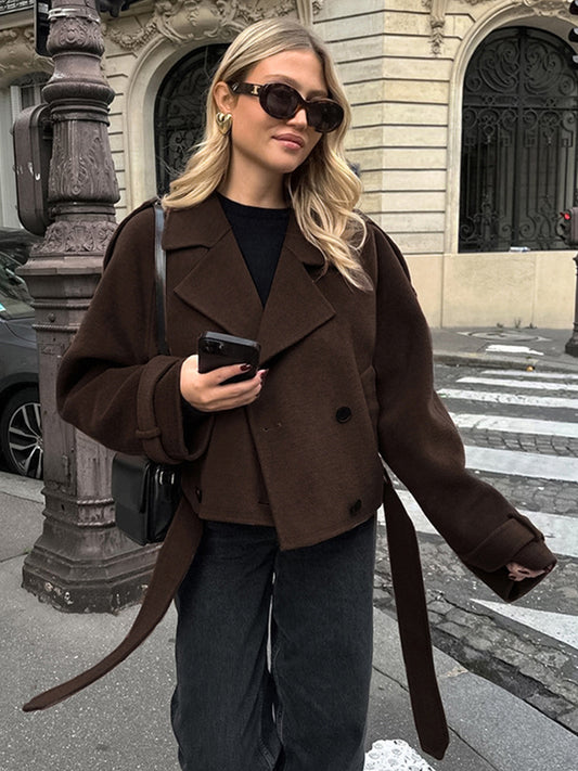 Double-Breasted Jacket with Long Sleeves in Brown – photo 2