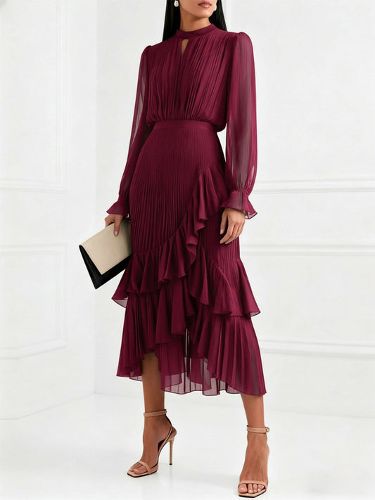Midi Dress with Long Sleeves in Burgundy – photo 2
