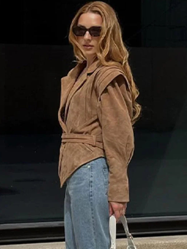 Wrap Blazer with Long Sleeves in Khaki – photo 4