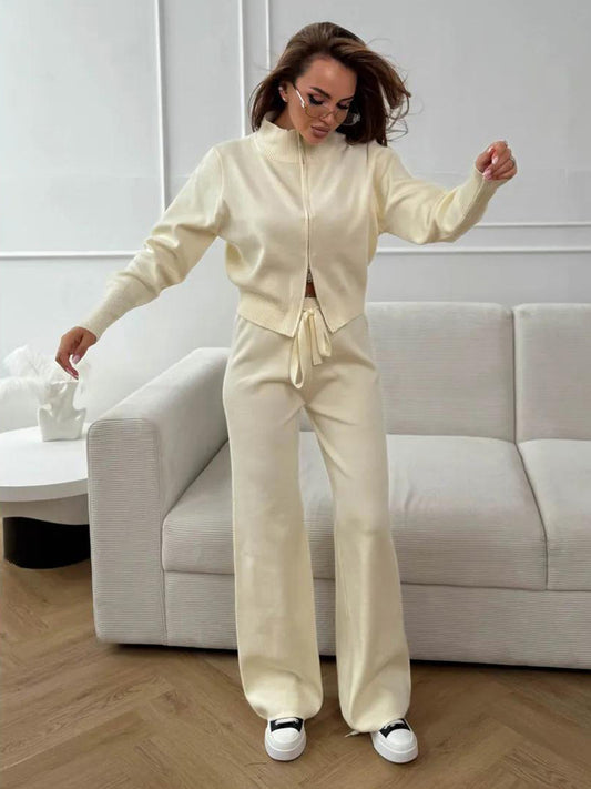 Zip-Up Two-Piece Set with Long Sleeves in Ivory – photo 2