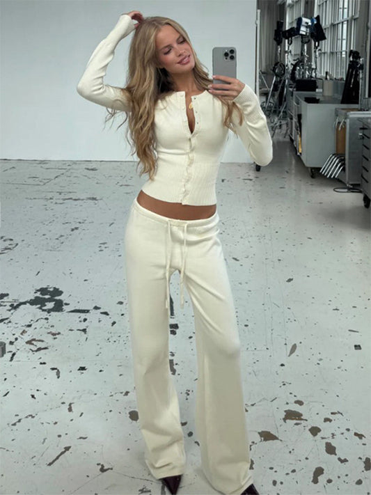 Wide-Leg Two-Piece Set with Long Sleeves in Apricot – photo 2
