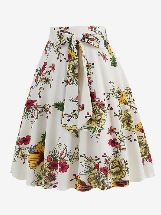 High-Waisted Skirt with Belt in White – photo 2