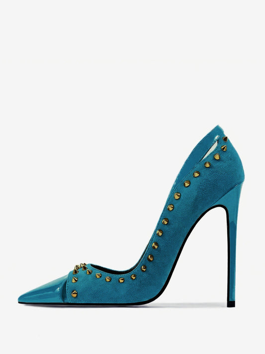 Pointed-Toe Court Shoes with Studs in Cyan Blue – photo 2