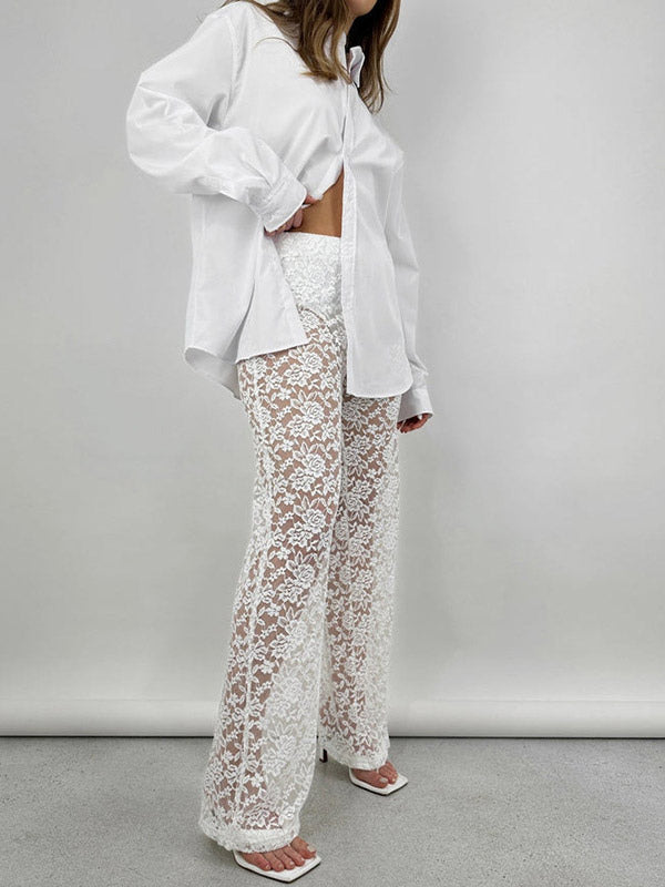 Trousers with Lace Trim in Black – photo 10