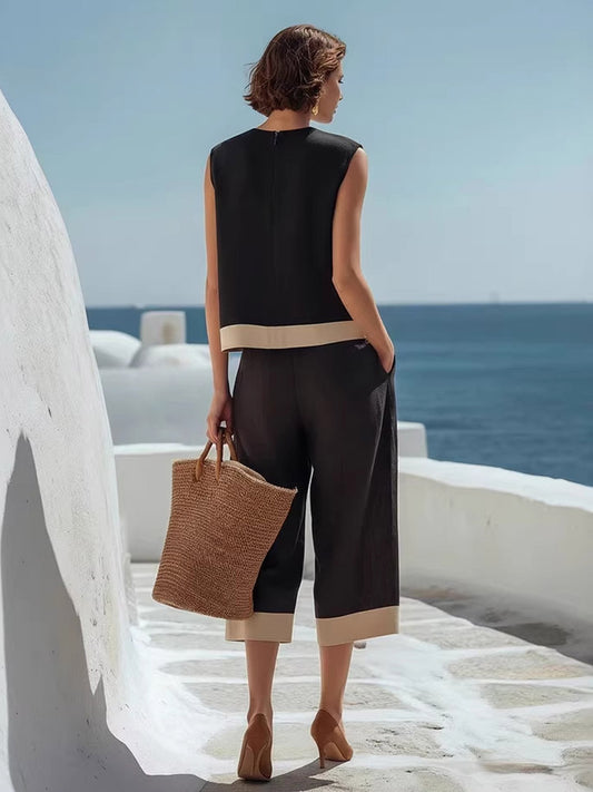 Crew-Neck Sleeveless Two-Piece Set in Black – photo 2
