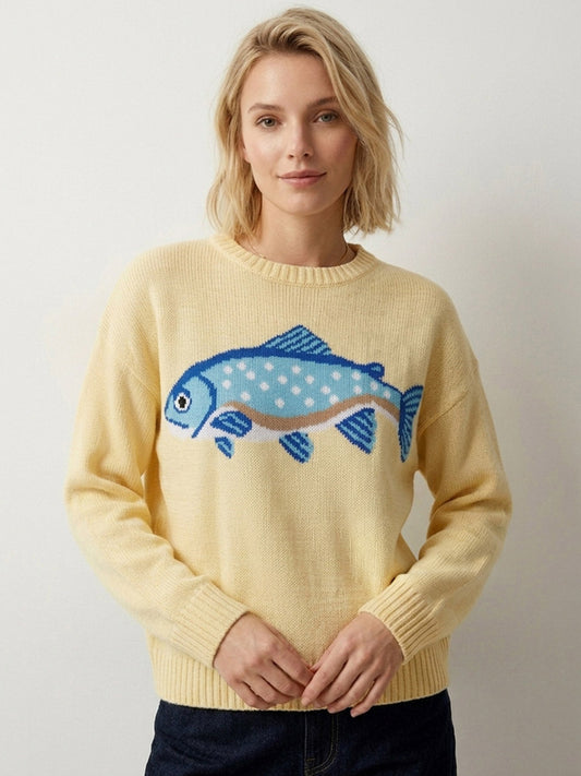 Crew-Neck Jumper with Long Sleeves in Yellow – photo 2