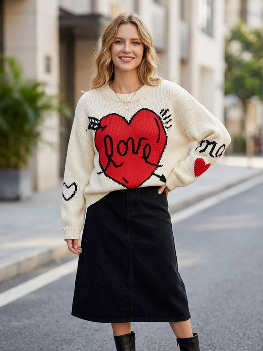 Crew-Neck Jumper with Long Sleeves in Apricot – photo 2