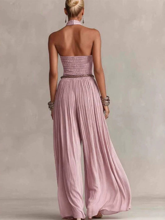 Lace-Up Jumpsuit with Pleats in Pink – photo 2
