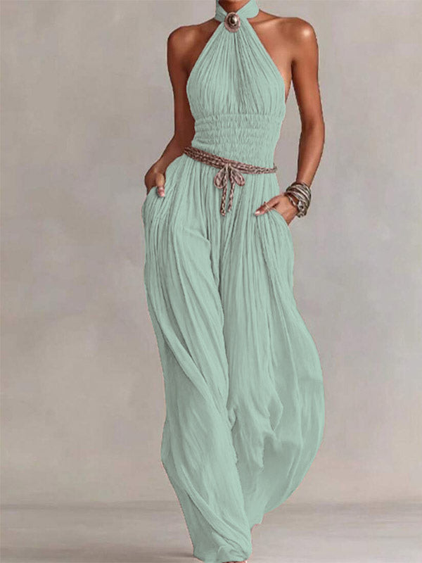 Lace-Up Jumpsuit with Pleats in Pink – photo 6