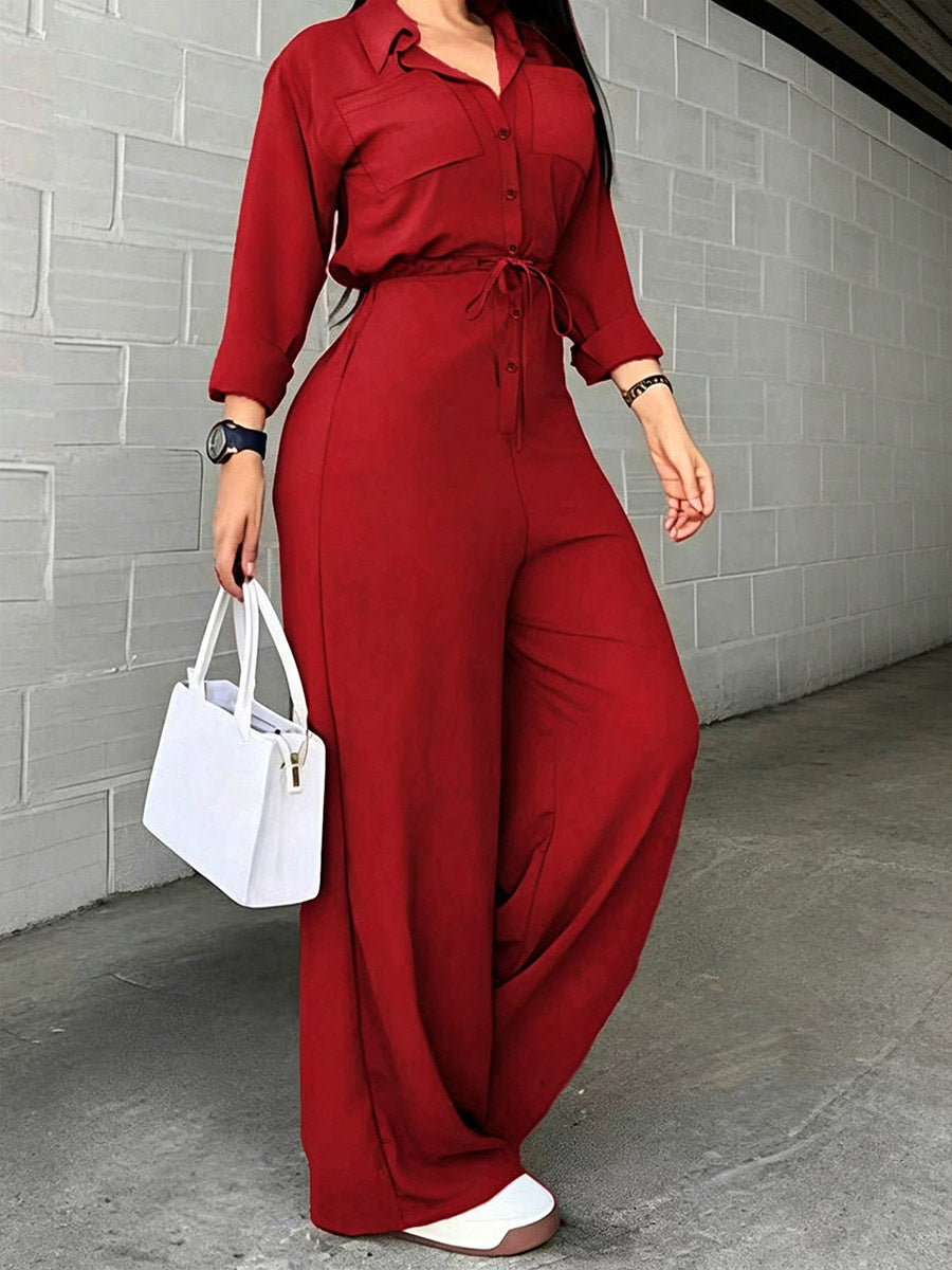 Lace-Up Jumpsuit with Lapels in Black – photo 4