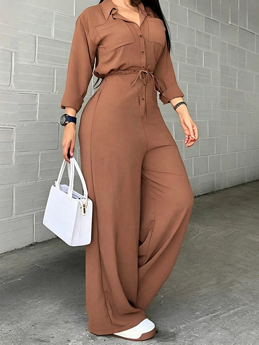 Lace-Up Jumpsuit with Lapels in Black – photo 2