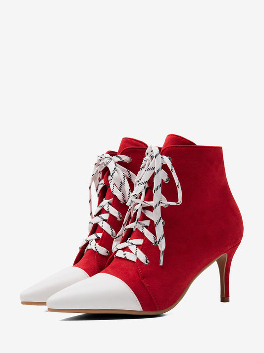 Pointed-Toe Ankle Boots with Lace Trim in Yellow – photo 2