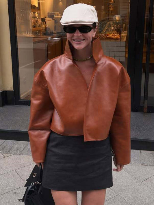 Cropped Jacket with Long Sleeves in Burgundy – photo 2