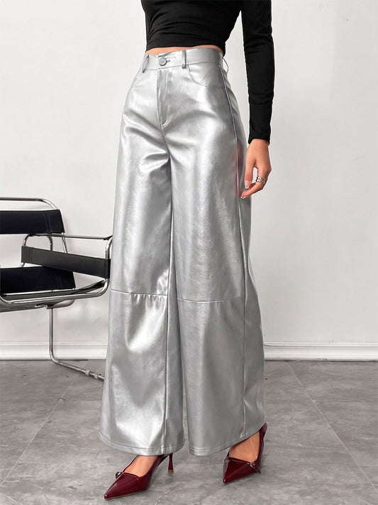 High-Waisted Wide-Leg Trousers in Black – photo 2
