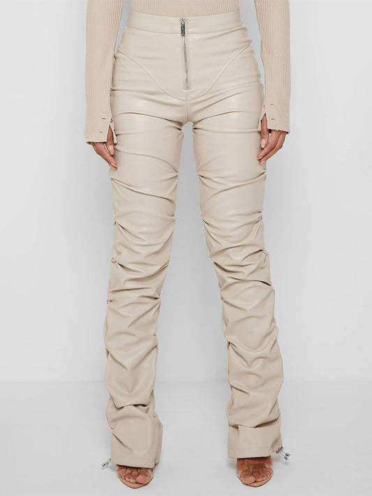 Zip-Up High-Waisted Trousers in Ivory – photo 2