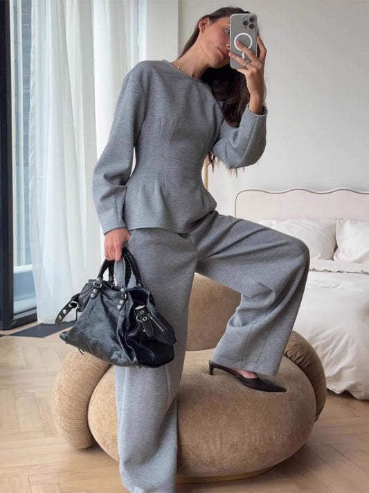 Crew-Neck Two-Piece Set with Long Sleeves in Charcoal – photo 2