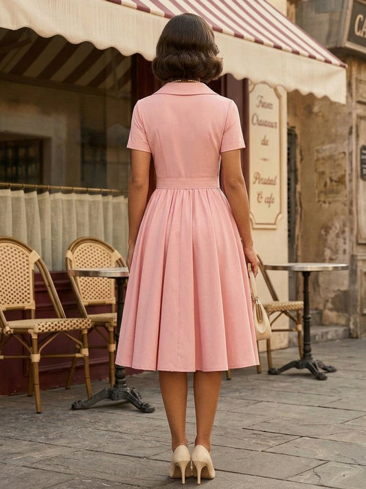 V-Neck Dress with Buttons in Pink – photo 2