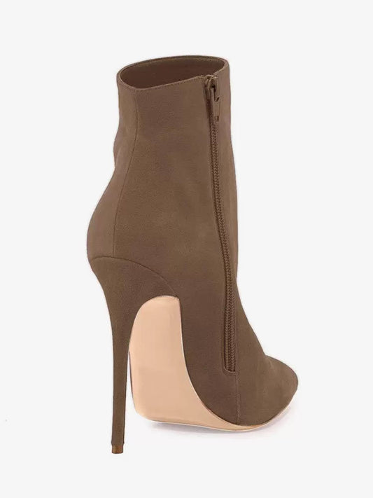 Pointed-Toe Stiletto Suede-Effect Ankle Boots in Brown – photo 2