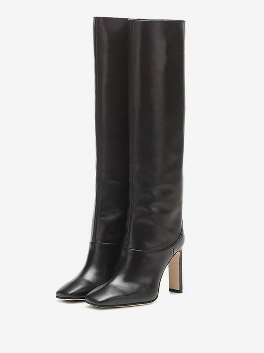 Square-Toe Block-Heel Knee-High Boots in Burgundy – photo 2