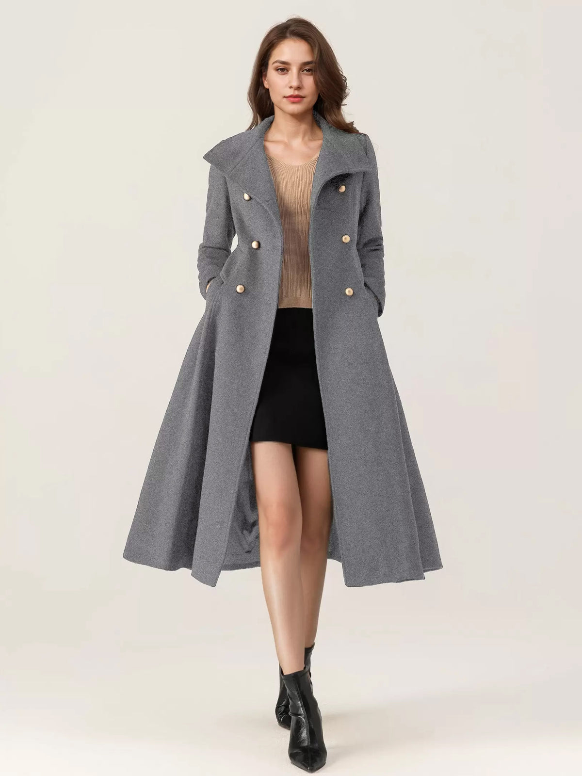 Double-Breasted Coat with Long Sleeves in Navy – photo 13
