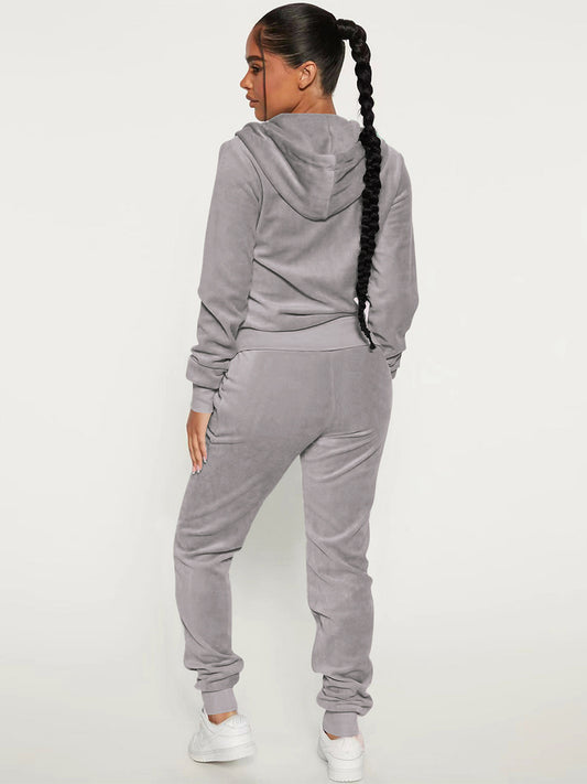 Zip-Up Two-Piece Set with Hood in Grey – photo 2