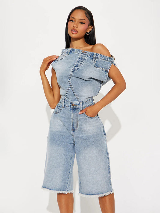 Sleeveless Jumpsuit with Lapels in Blue – photo 2