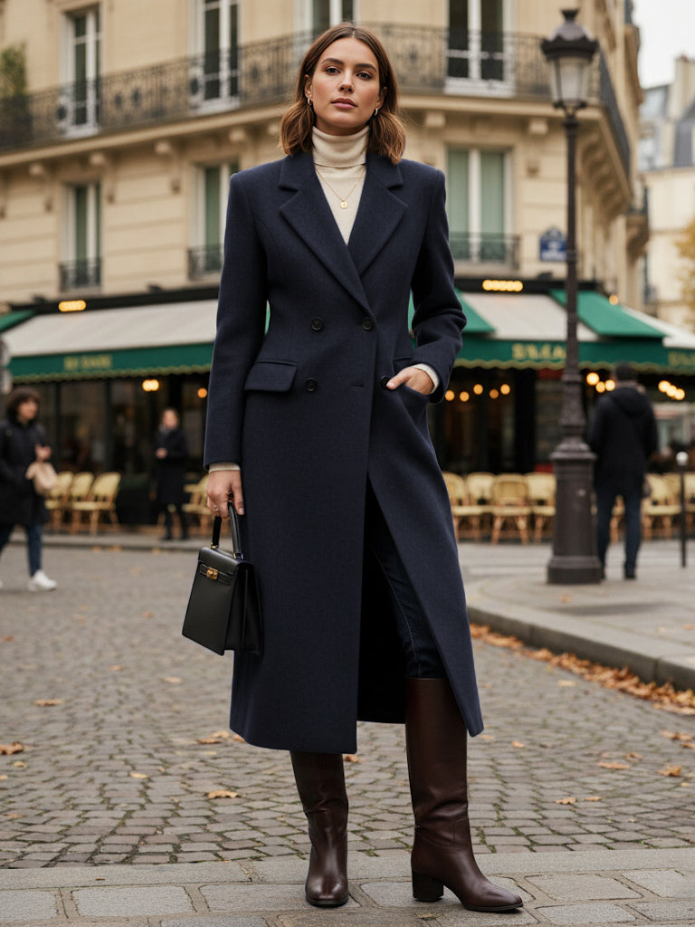 Double-Breasted Coat in Navy – photo 4