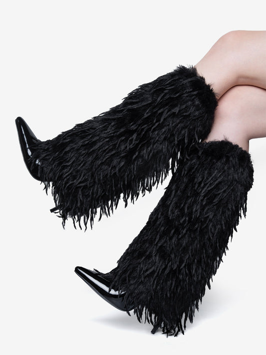 Pointed-Toe Stiletto Knee-High Boots in Black – photo 2