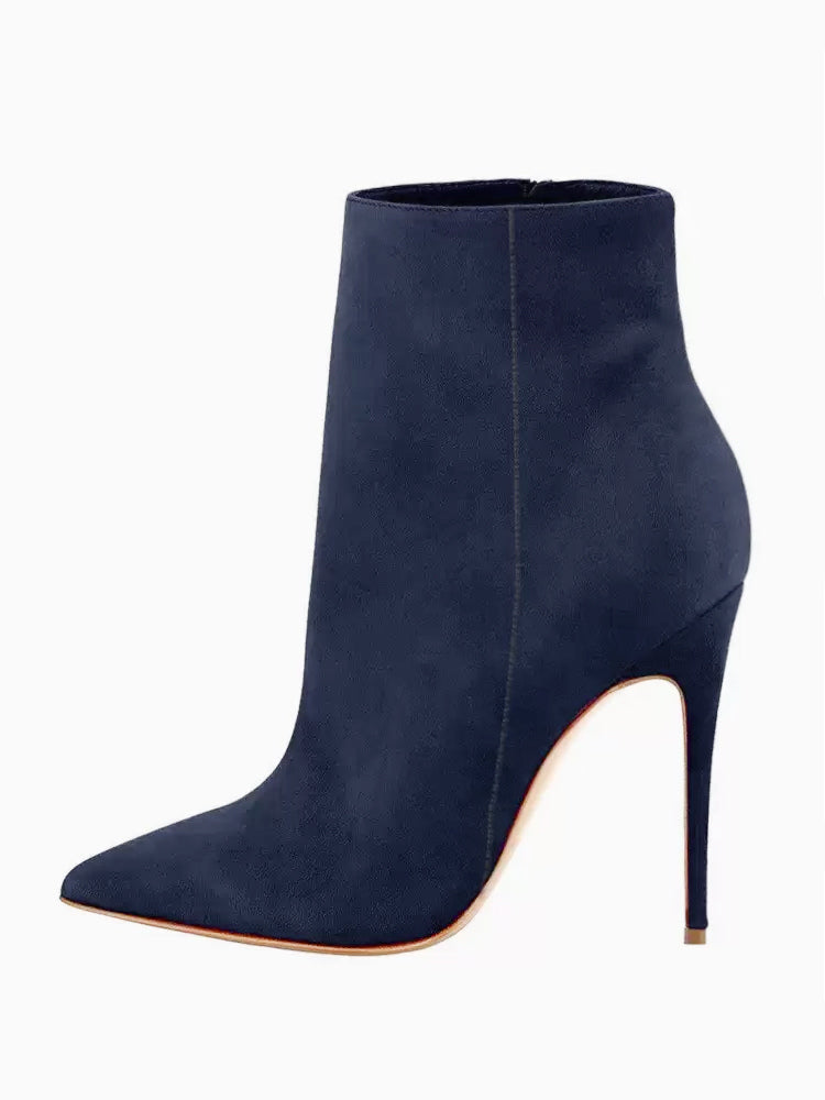 Pointed-Toe Stiletto Suede-Effect Ankle Boots in Brown – photo 4