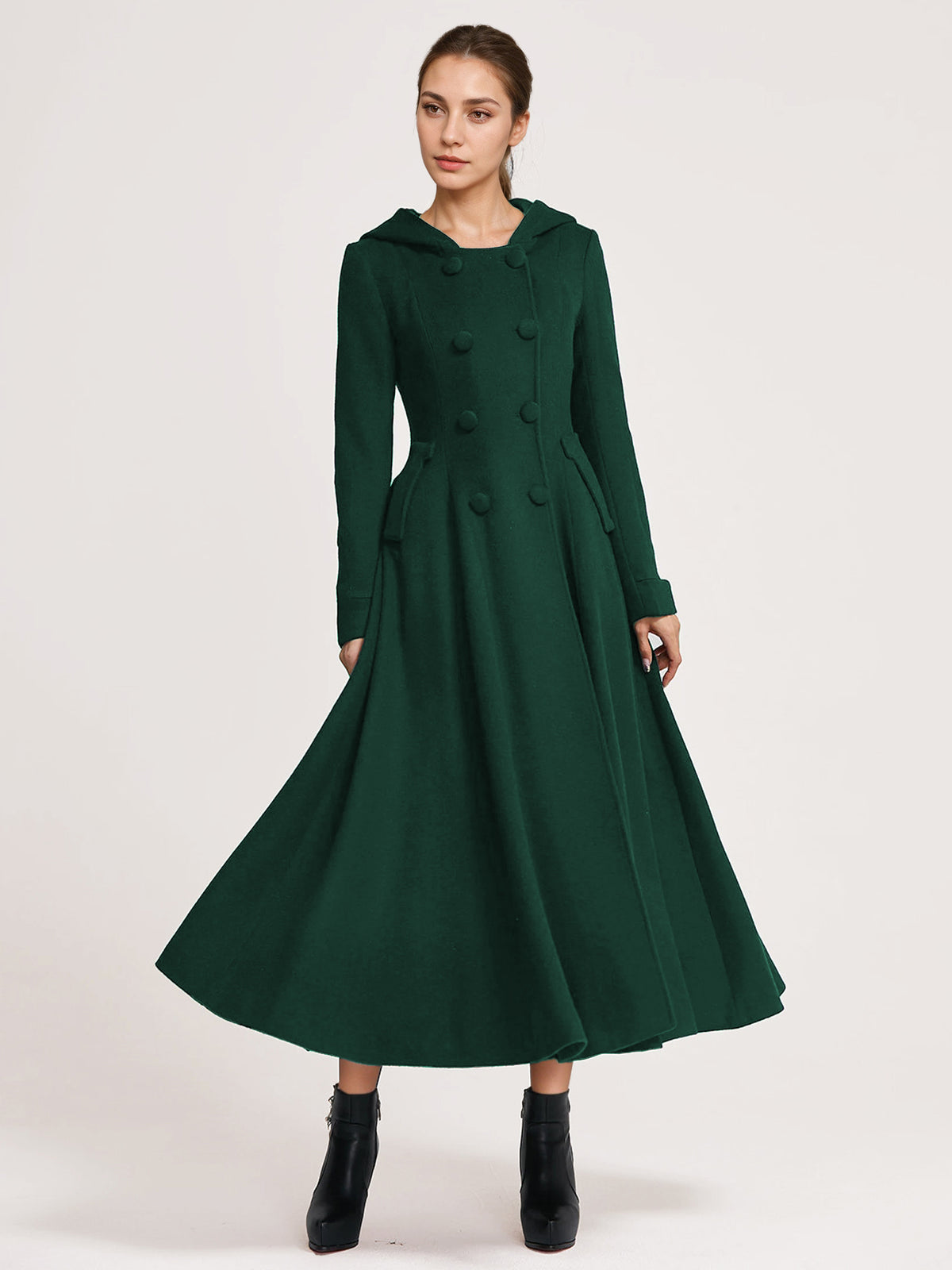 Double-Breasted Coat with Hood in Navy – photo 8