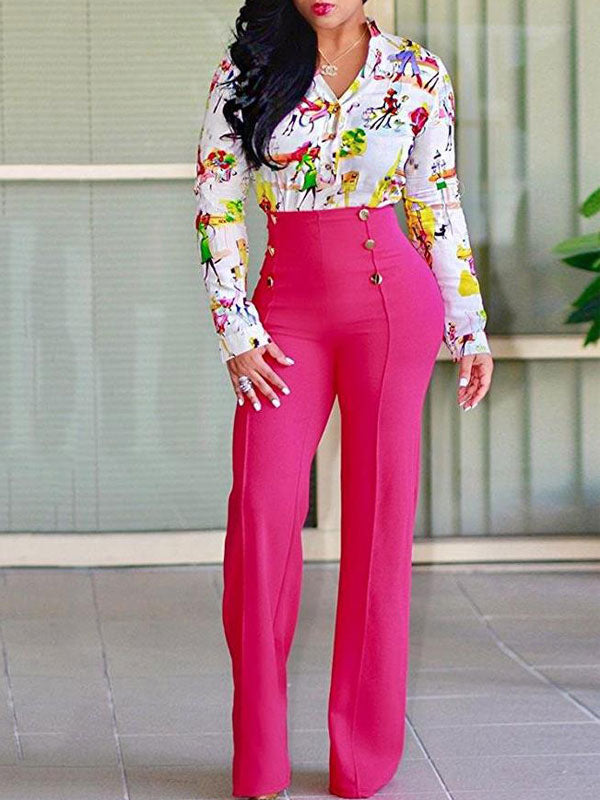 High-Waisted Trousers with Buttons in Rose – photo 2