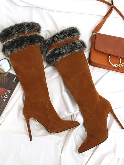 Pointed-Toe Stiletto Knee-High Boots in Brown – photo 6