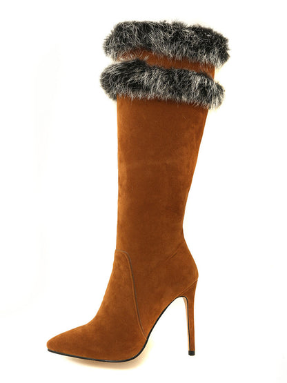 Pointed-Toe Stiletto Knee-High Boots in Brown – photo 5