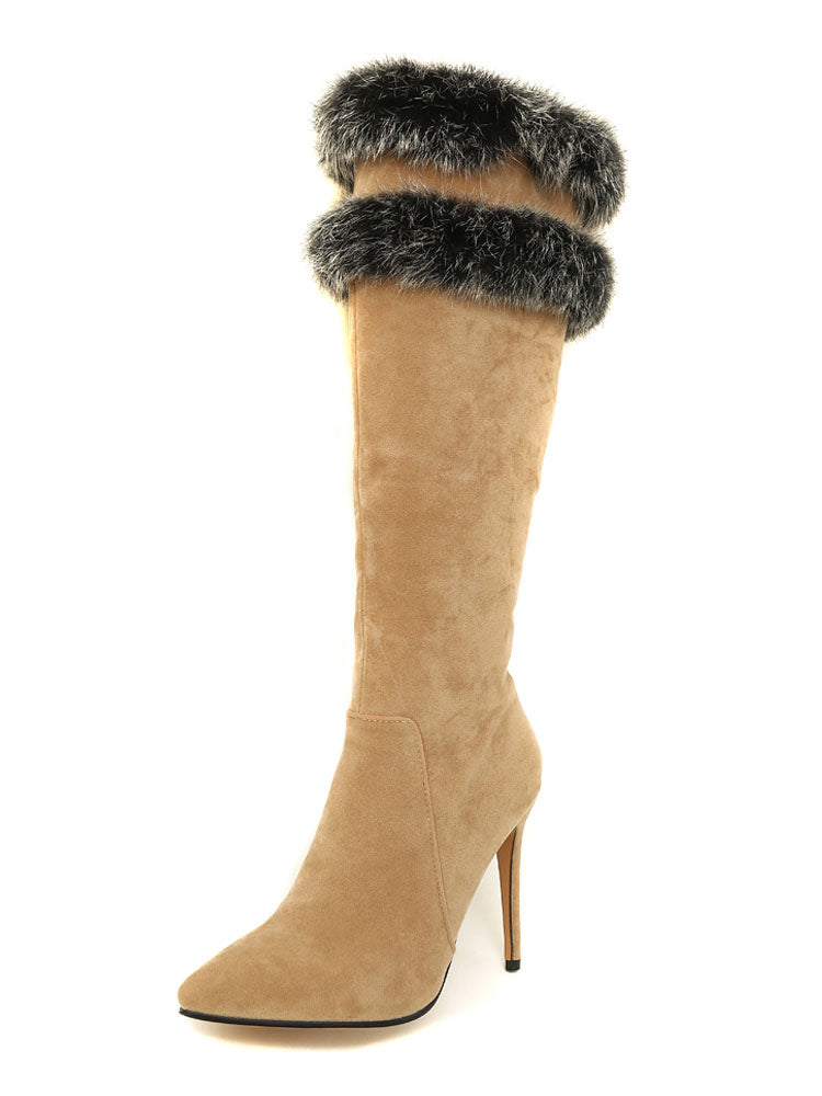 Pointed-Toe Stiletto Knee-High Boots in Brown – photo 4