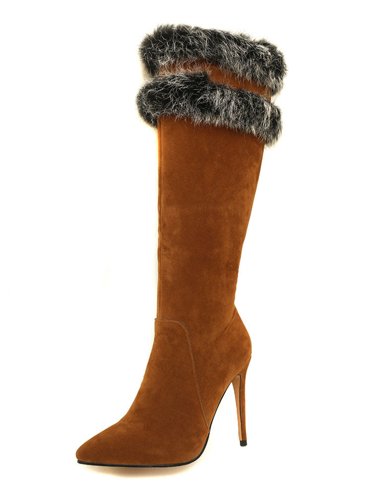 Pointed-Toe Stiletto Knee-High Boots in Brown – photo 2