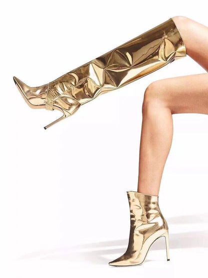 Stiletto Metallic Knee-High Boots in Gold – photo 3