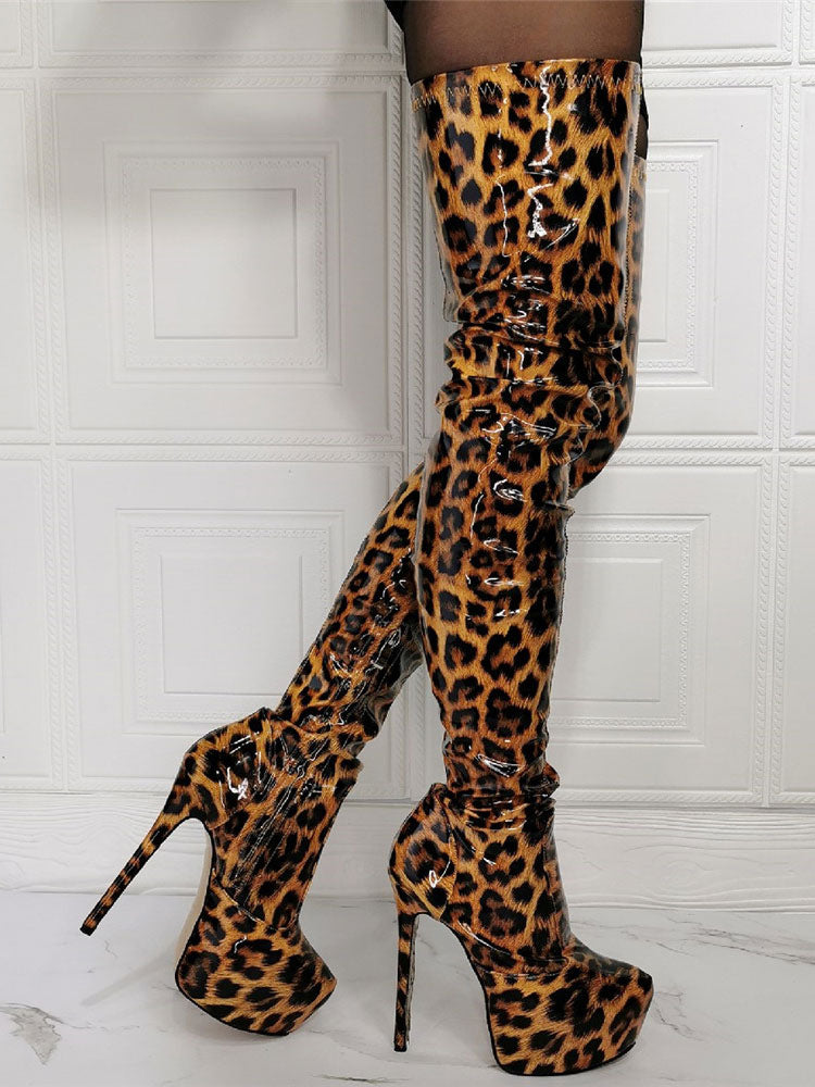 Stiletto Platform Mid-Calf Boots in Leopard Print – photo 4
