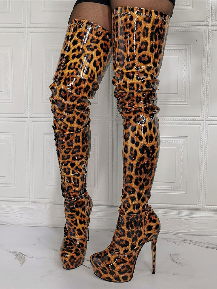Stiletto Platform Mid-Calf Boots in Leopard Print – photo 5