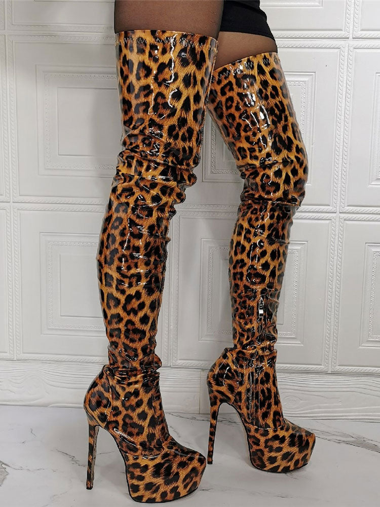 Stiletto Platform Mid-Calf Boots in Leopard Print – photo 3
