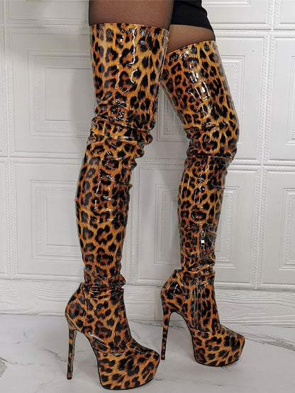Stiletto Platform Mid-Calf Boots in Leopard Print – photo 3