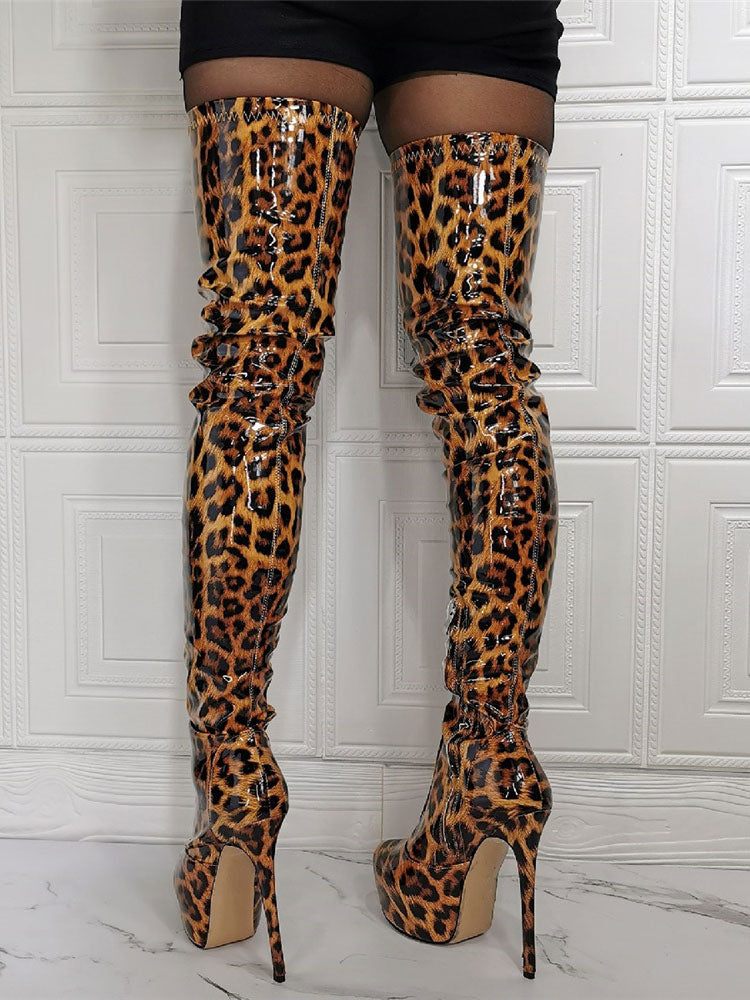 Stiletto Platform Mid-Calf Boots in Leopard Print – photo 2